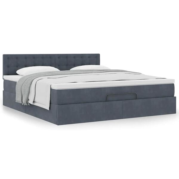 vidaXL Ottoman bed met matras 180x200cm fluweel donkergrijs