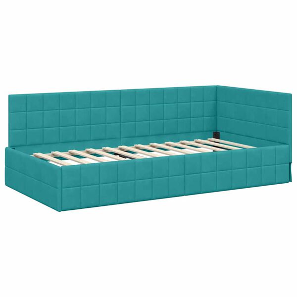vidaXL Hoekbedframe met hoofdeinde Turquoise 90 cm x 200 cm Fluweel