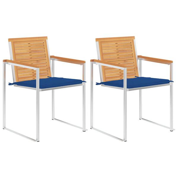vidaXL Tuinstoelen 2 st met kussens massief teakhout en staal