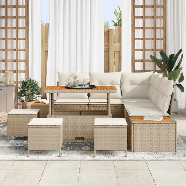 vidaXL Tuinbankenset 9 pcs Beige poly rattan
