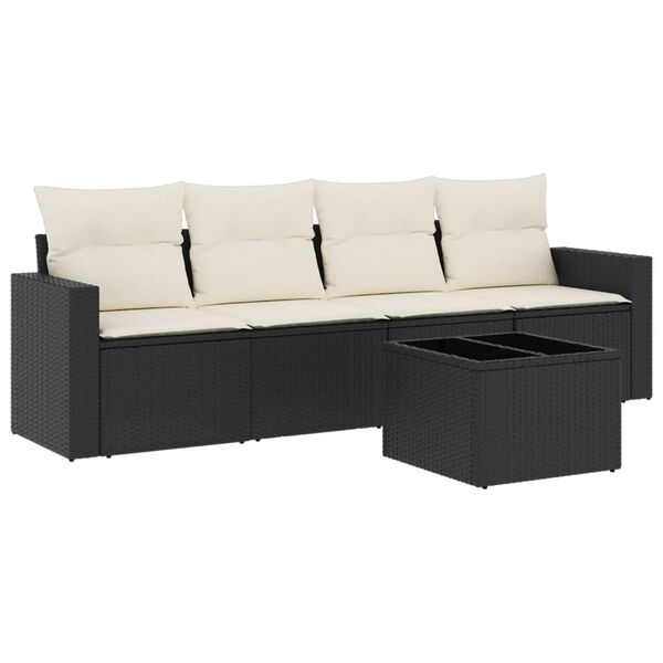 vidaXL 5-delige Loungeset met kussens poly rattan zwart
