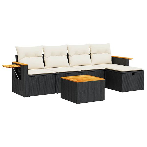 vidaXL 6-delige Loungeset met kussens poly rattan zwart