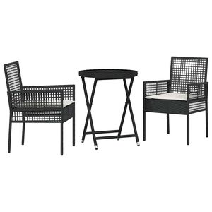 vidaXL Tuin Bistro Set 3 pcs Zwart poly rattan