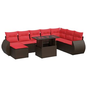 vidaXL 9-delige Loungeset met kussens poly rattan acacia bruin