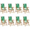 vidaXL Verstelbare klapstoelen, 8 stuks, groene stof en massief hout.