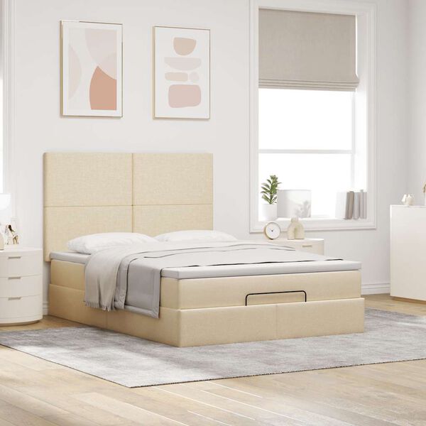 vidaXL Ottoman bed met matras 140x200cm stof crèmekleurig