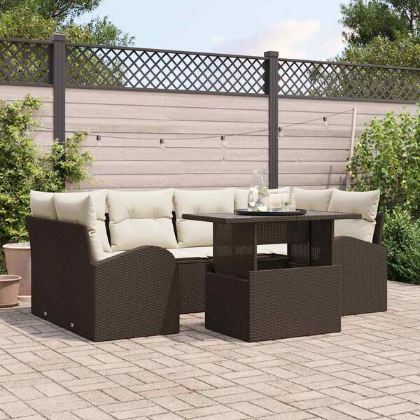 vidaXL Tuin Sofa Set met kussen 7 pcs Bruin Poly riet