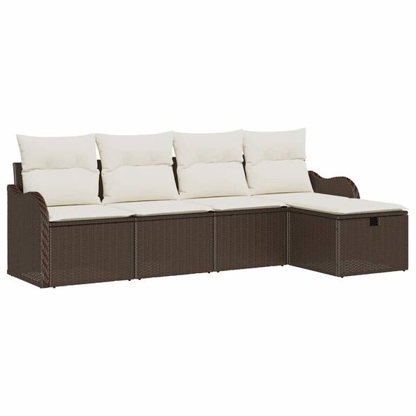 vidaXL Tuin Sofa Set met kussen 5 pcs Bruin en cr&egrave;me Poly riet