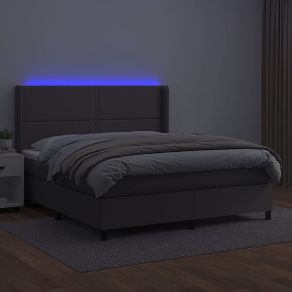 vidaXL Boxspring met matras en LED kunstleer grijs 180x200 cm