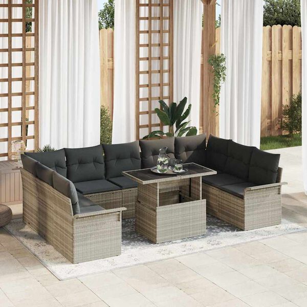 vidaXL Tuin Sofa Set met kussen 10 pcs Lichtgrijs Poly riet