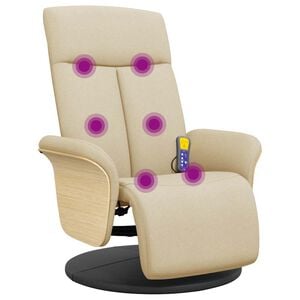 vidaXL Massagestoel verstelbaar met voetensteun stof cr&egrave;mekleurig