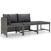 vidaXL 3-delige Loungeset met kussens poly rattan grijs