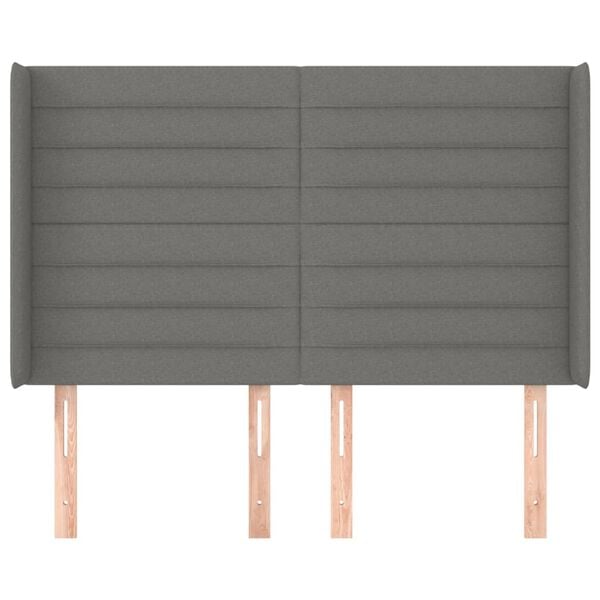 vidaXL Hoofdbord met randen 147x16x118/128 cm stof donkergrijs