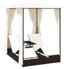 vidaXL Ligbed tweepersoons met gordijnen poly rattan bruin