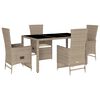 vidaXL 5-delige Tuinset met kussens poly rattan beige
