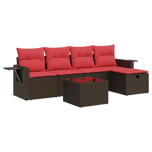 vidaXL 5-delige Loungeset met kussens poly rattan bruin