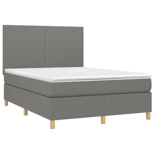 vidaXL Boxspring met matras en LED stof donkergrijs 140x190 cm