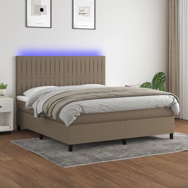 vidaXL Boxspring met matras en LED stof taupe 160x200 cm