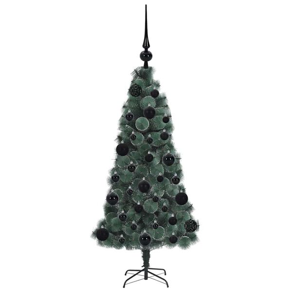 vidaXL Kunstmatige Vorstverlichte Kerstboom met Bal Set Groen 120 cm