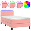 vidaXL Boxspring met matras en LED fluweel roze 90x200 cm