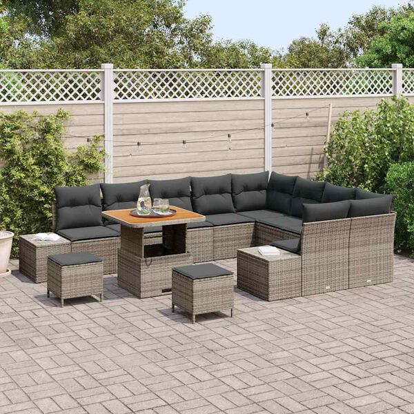 vidaXL Tuinbankenset met kussen 12 pcs Grijs poly rattan