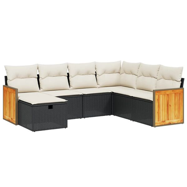 vidaXL 7-delige Loungeset met kussens poly rattan zwart
