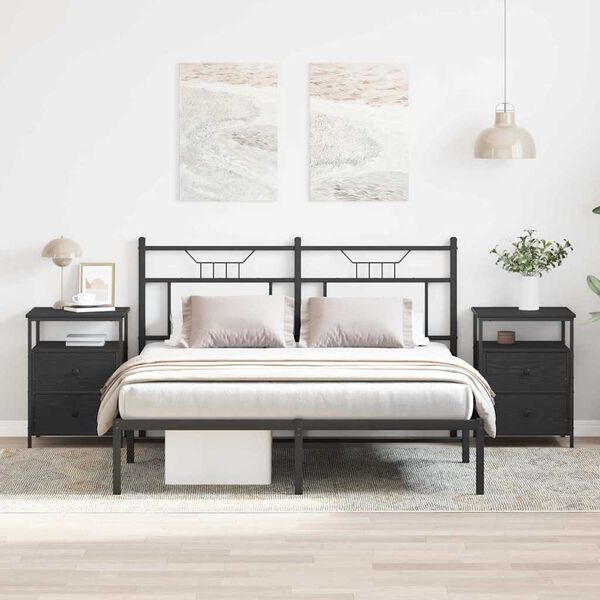 vidaXL Nachtkastje 2 pcs Zwart Eiken 34 x 35,5 x 50 cm Bewerkt hout