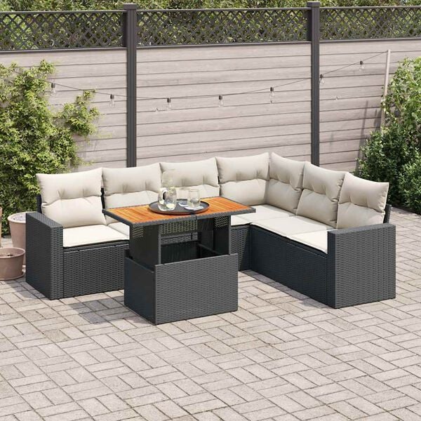 vidaXL 7-delige Loungeset met kussens poly rattan zwart