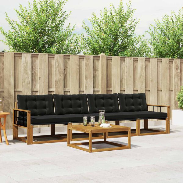 vidaXL Buiten bankenset met kussen 5 pcs Natuurlijk en Zwart