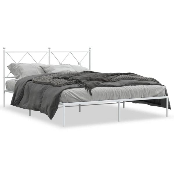 vidaXL Bedframe met hoofdbord metaal wit 150x200 cm