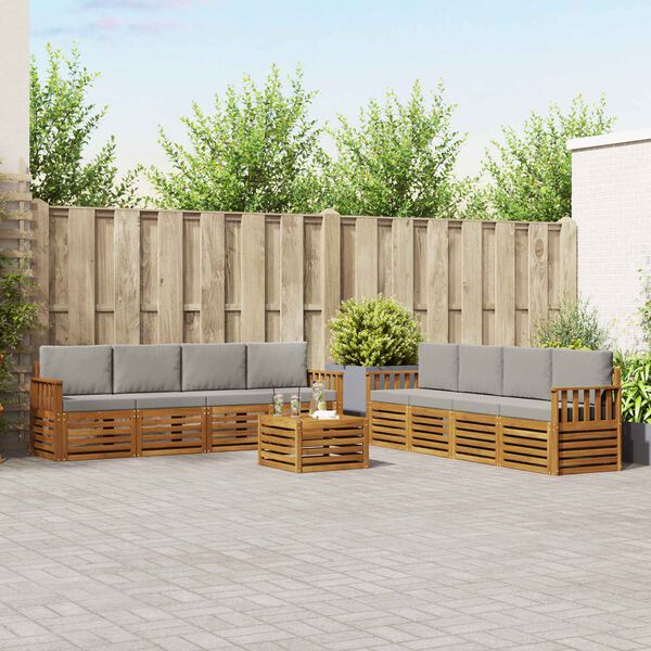 vidaXL Sofa-Sets 9 pcs Natuurlijk en Lichtgrijs Massief Acaciahout