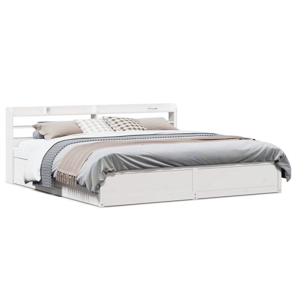 vidaXL Bedframe met hoofdbord massief grenenhout wit 180x200 cm