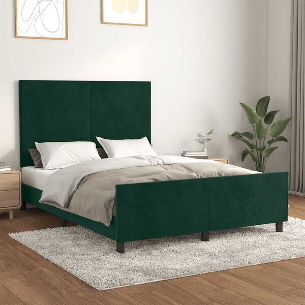 vidaXL Bedframe zonder matras 140x190 cm fluweel donkergroen