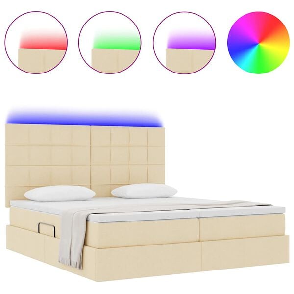 vidaXL Bed met LED-striplichten met hoofdeinde Cr&egrave;me 180 x 200 cm Stof
