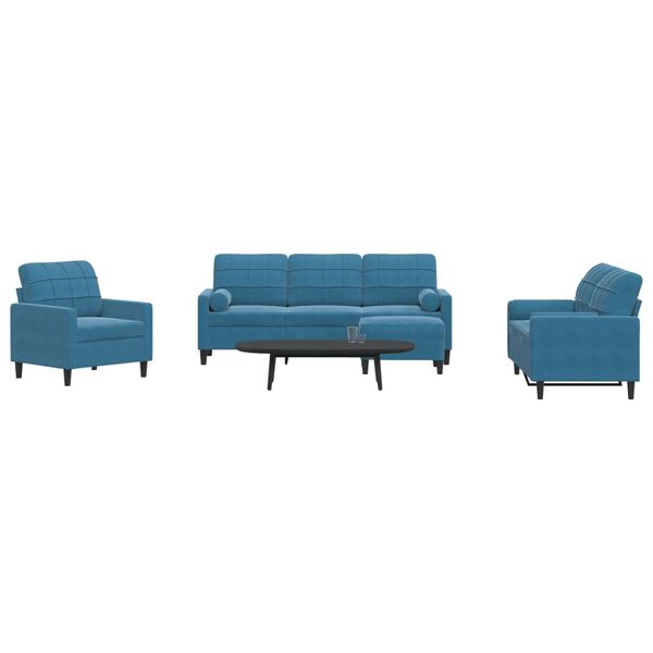 vidaXL 4-delige Loungeset met kussens en bolsters fluweel blauw