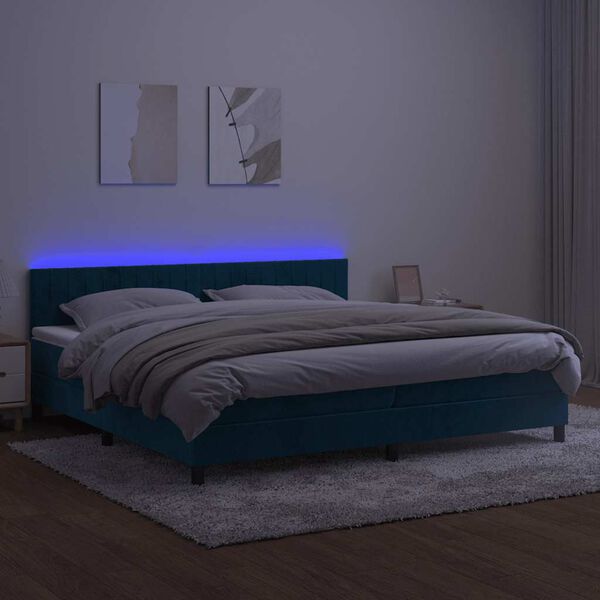 vidaXL Boxspring met matras en LED fluweel donkerblauw 200x200 cm
