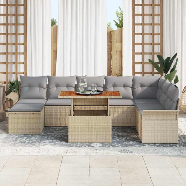 vidaXL Tuin Sofa Set met kussen 9 pcs beige en lichtgrijs