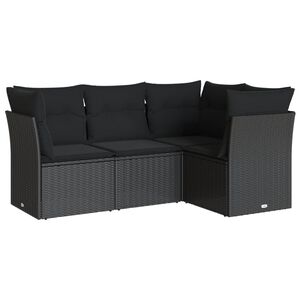 vidaXL 4-delige Loungeset met kussens poly rattan zwart