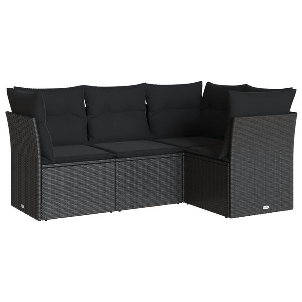 vidaXL 4-delige Loungeset met kussens poly rattan zwart