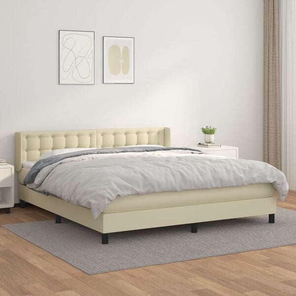 vidaXL Boxspring met matras kunstleer cr&egrave;mekleurig 180x200 cm
