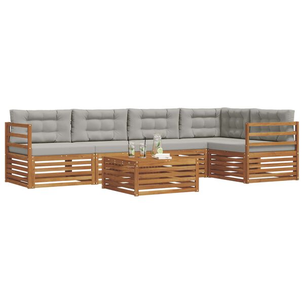 vidaXL Buiten bankenset met kussen 6 pcs Natuurlijk en Lichtgrijs