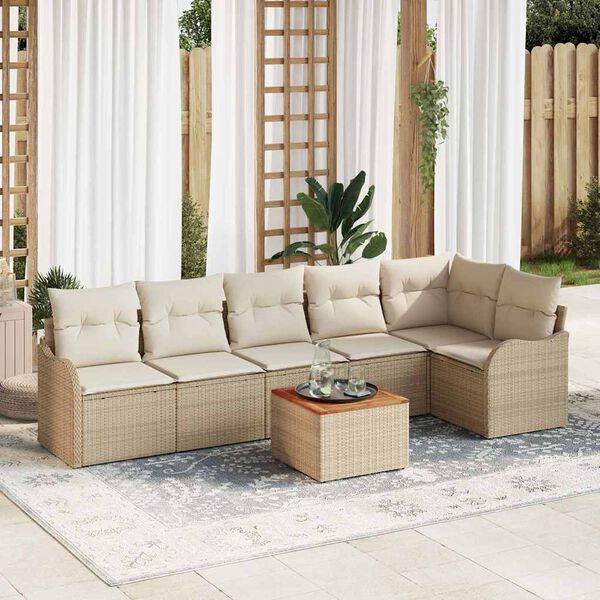vidaXL Tuin Sofa Set 7 pcs Beige Poly riet