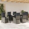 vidaXL Tuin eettafelset met kussen 7 pcs Grijs poly rattan