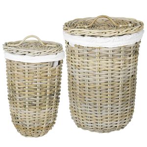 vidaXL Wasmand met deksel GENDT 2 st Natuurlijk grijs Kubu Rattan