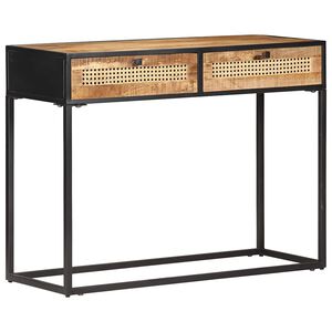vidaXL Wandtafel 100x35x75 cm ruw mangohout en natuurlijk riet