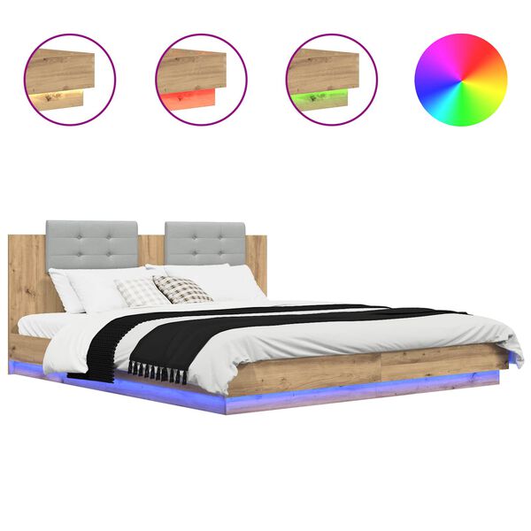 vidaXL Bedframe met Hoofdeinde Artisan Eiken 200 x 200 cm Bewerkt hout