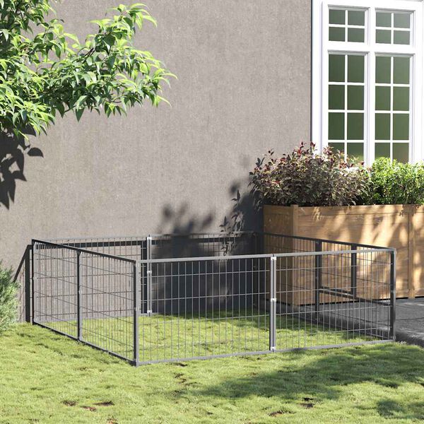 vidaXL Hondenkennel 4 m&sup2; staal zilverkleurig