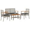 vidaXL 4-delige Loungeset met kussens poly rattan grijs