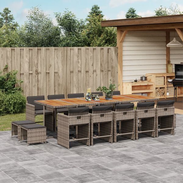 vidaXL 15-delige Tuinset met kussens poly rattan grijs