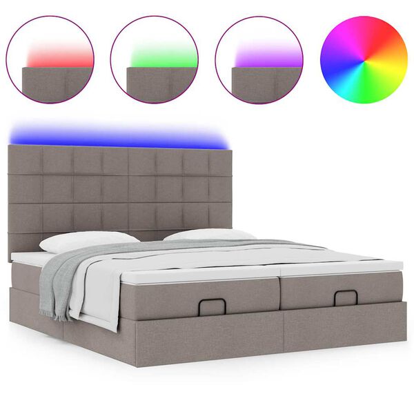 vidaXL Ottoman bed met matrassen en LED's 200x200cm stof taupe